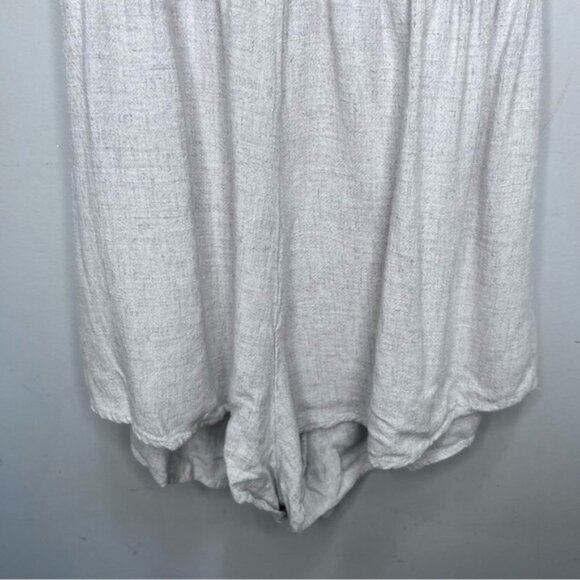 Princess Polly Tie Front Beige Tan Linen Romper Size 6 - Picture 14 of 16